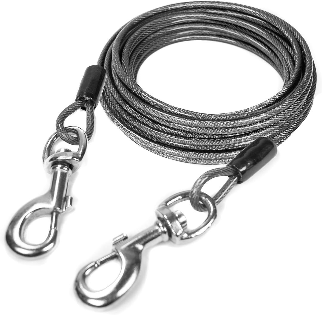 Mighty Paw Heavy Duty Dog Tie Out Cable - Come In 2 Thicknesses - Perfect For Large & Small Dog - Provides Off-Leash Feel With Total Control - Strong Braided Steel Cable For Durability - Weather Proof (Standard | Dogs 0 - 60 lbs, Black)