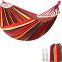 Cotton Canvas Hammock, Comfortable Fabric Camping Hammock with Tree Straps, Up to 440lbs with Travel Bag for Camping Outdoor/Indoor Patio Backyard (Orange&Yellow, with bar)