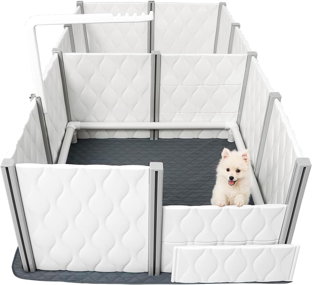 Senneny Whelping Box for Dogs - 24 Extra Tall - Dog Whelping Pen with Whelping Pad and Lamp Holder - Dog Whelping Supplies for Large Medium Small Dogs Puppies (2-Rooms(96" L x 48" W x 24" H))