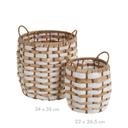Set of 2, White Rattan Basket with Handles, 11" and 7" 