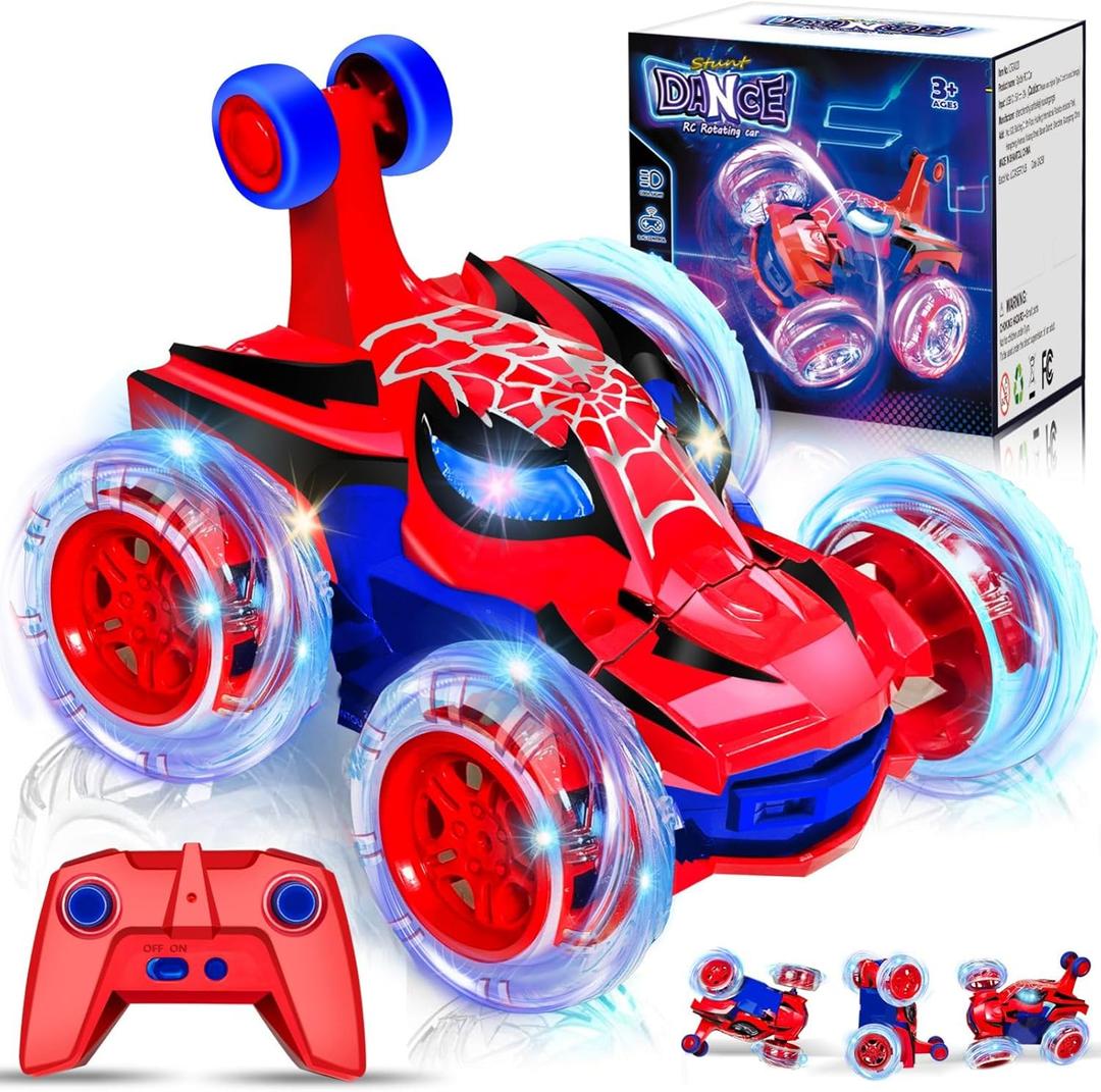 Kids Toys Spider RC Car for Boys 4-7 - Cool Spider Monster Remote Control Crawler Toy 360 Flip Fast Stunt & 4WD Light Up Wheel - Fun Boy Gift Idea for Birthday Chirstmas Stuff Age 3 4 5 6 7 8