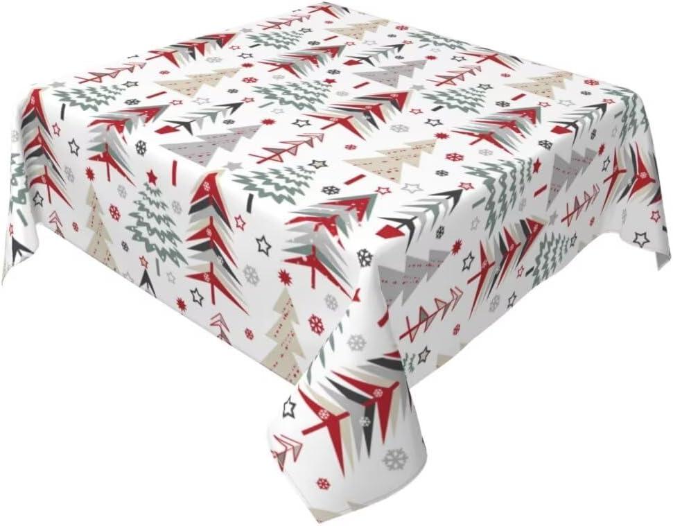 BETGINY Merry Christmas Tablecloth 60 x 60 Inch Square Colorful Christmas Trees Table Cloth Washable Holiday Winter Table Cover for Kitchen Party Picnic Dinner Indoor Outdoor Decor