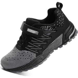 KUBUA Kids Sneakers for Boys Girls Running Tennis Shoes Lightweight Breathable Sport Athletic (Gray)