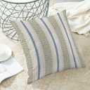AEIOAE Sage Green Navy Blue Outdoor Pillow Covers 18 x 18 Inch, Beige Polka Dots Stripe Decor Throw Pillows for Couch Bed, Boho Modern Farmhouse Decorative Pillowcase Linen Cushion Cover Set of 2