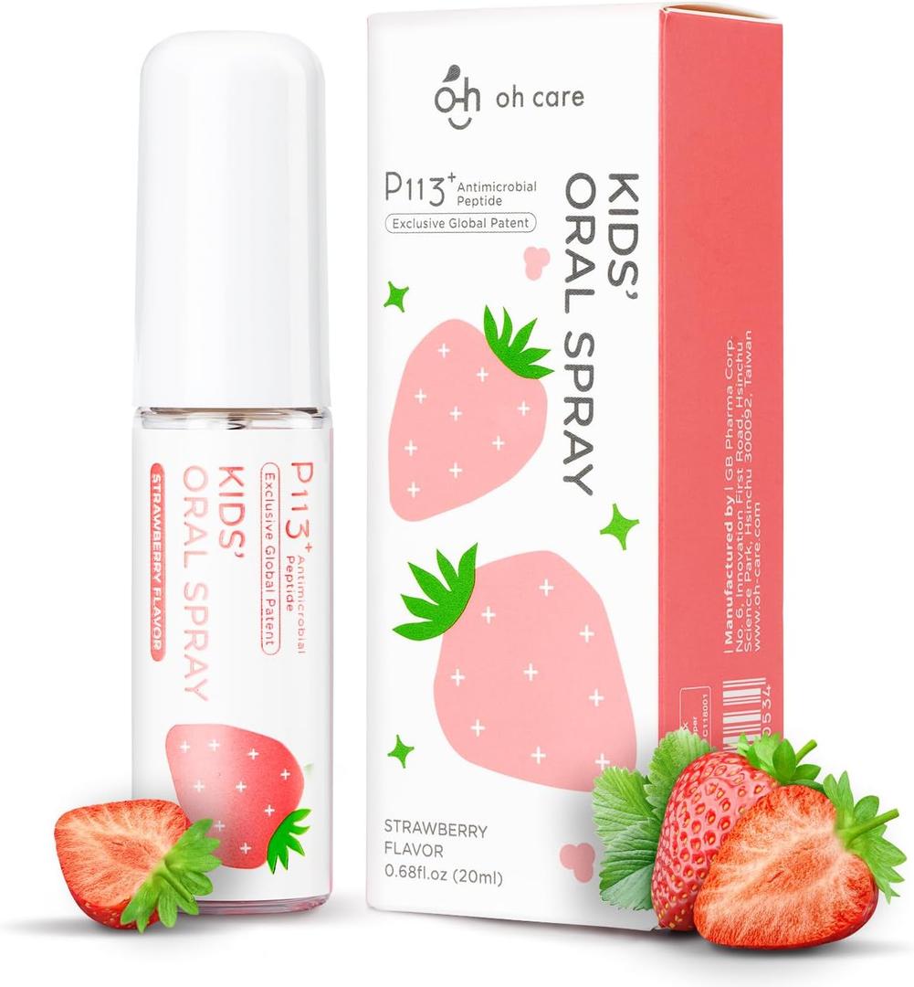 Mouth Spray for Kids Toddler Toothpaste Helper Fluoride Free Baby Toothpaste Cavity Protection Oral Care with Natural P113+ Antibacterial Peptide for Newborns to Age 12, (Strawberry), EXP 2028/03/20