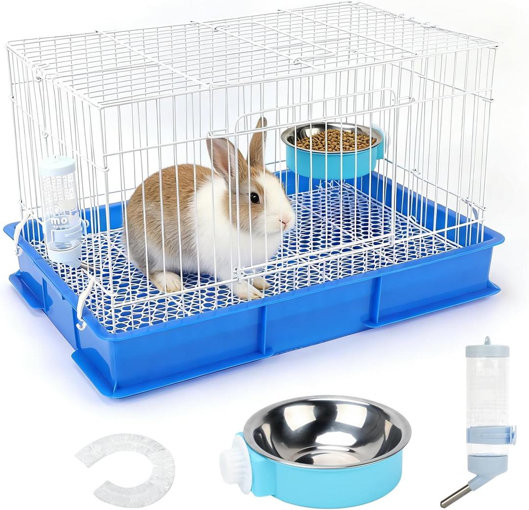 BWOGUE Small Rabbit Cage Indoor, Guinea Pig Cages with Water Bottle, Hangable Food Dish & Grid Mesh Floor, Bunny Enclosure for Hamster, Ferret, Rat, Chinchillas, Hedgehog and Small Animal