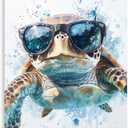 YMXZHUANSH Sea Turtle Canvas Wall Art for Bathroom Turtles with Glasses Pictures Funny Turtle Painting for Home Decor Unframed(White 12.00" x 18.00")