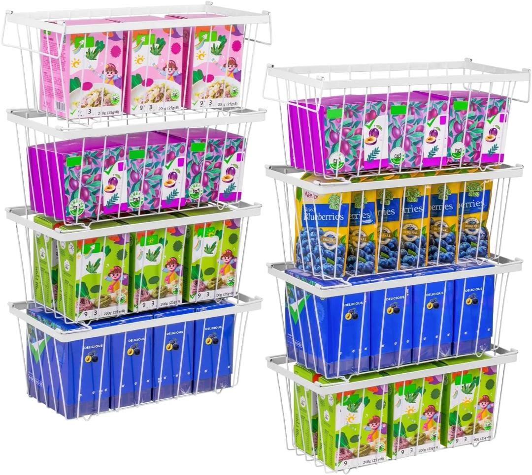 4 Pack Expandable Freezer Organizer Bins Large Freezer organizer Bins Stackable 11.4" Expand to 17.9", Fit 10 to 20 Cu.FT Black