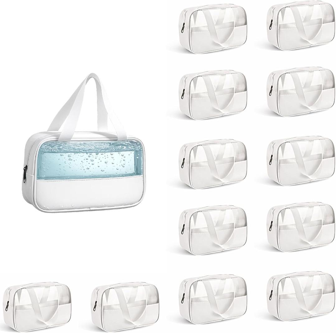 12 Pack Clear Makeup Bags with Zipper Bulk, Waterproof PVC Cosmetic Pouches for Toiletries, Travel & Business Trips, Reusable Organizer Bags for Wedding Favors, Men & Women