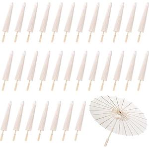MBJZSL 30 Pack White Paper Umbrellas, 23.6 Inch Paper Parasol Umbrella Chinese Japanese Style DIY Umbrellas Decorative Vintage Decor for Wedding Props