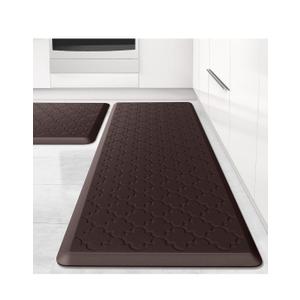 Kitchen Mat [2 PCS] Cushioned Anti-Fatigue Floor Mat, Waterproof Non-Skid Ergonomic Comfort Foam Rugs, Standing Mat for Kitchen, Floor,Office, Sink, Laundry(Chocolate)