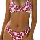 ZAFUL Women's Tie Back Padded High Cut Bralette Bikini Set Two Piece Swimsuit, Size: Small