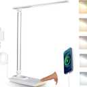 TECHNOVA LED Desk Lamp with 5 Color Temperatures | Sliding Stepless Dimming & One-Touch Timer | Foldable & Portable Design for Office/Study/Nail Art | USB Charging & Four-Axis Rotation for Small Desks