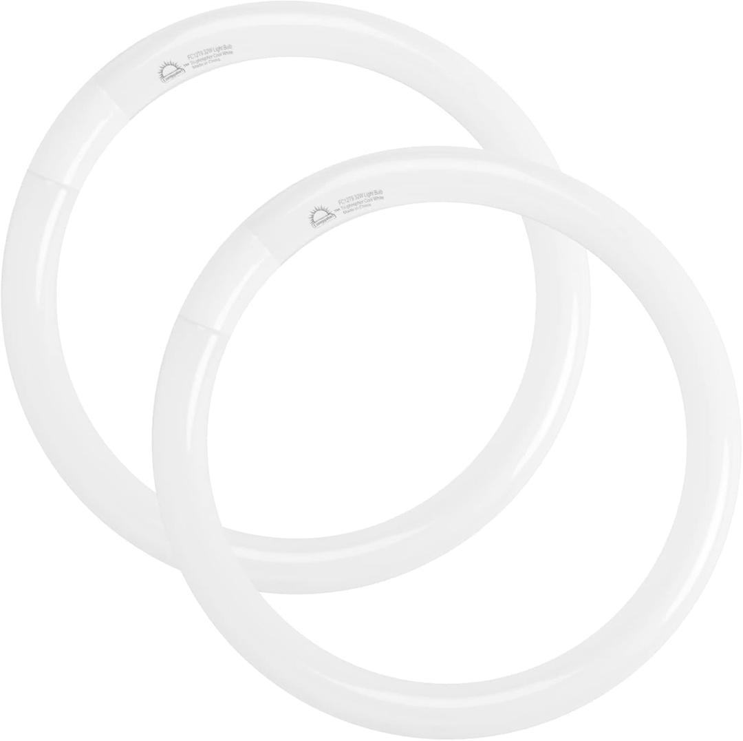 FC12T9/CW 32W Cool White Circular Light Bulbs, 12 inch Round T9 32 Watts FC12T9/841 4100K Circline Fluorescent Bulb, Replacement Kitchen and Bath Circle Light Bulb, G10q 4 Pin Prong, 2 Pack