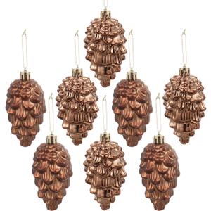 8 Pcs Christmas Pinecone Ornaments, Plastic Hanging Pine Cone Decoration for Tree, Shatterproof Pinecone Balls for DIY Crafts Home Xmas Decor, Matte and Glitter Festive Holiday Pendant
