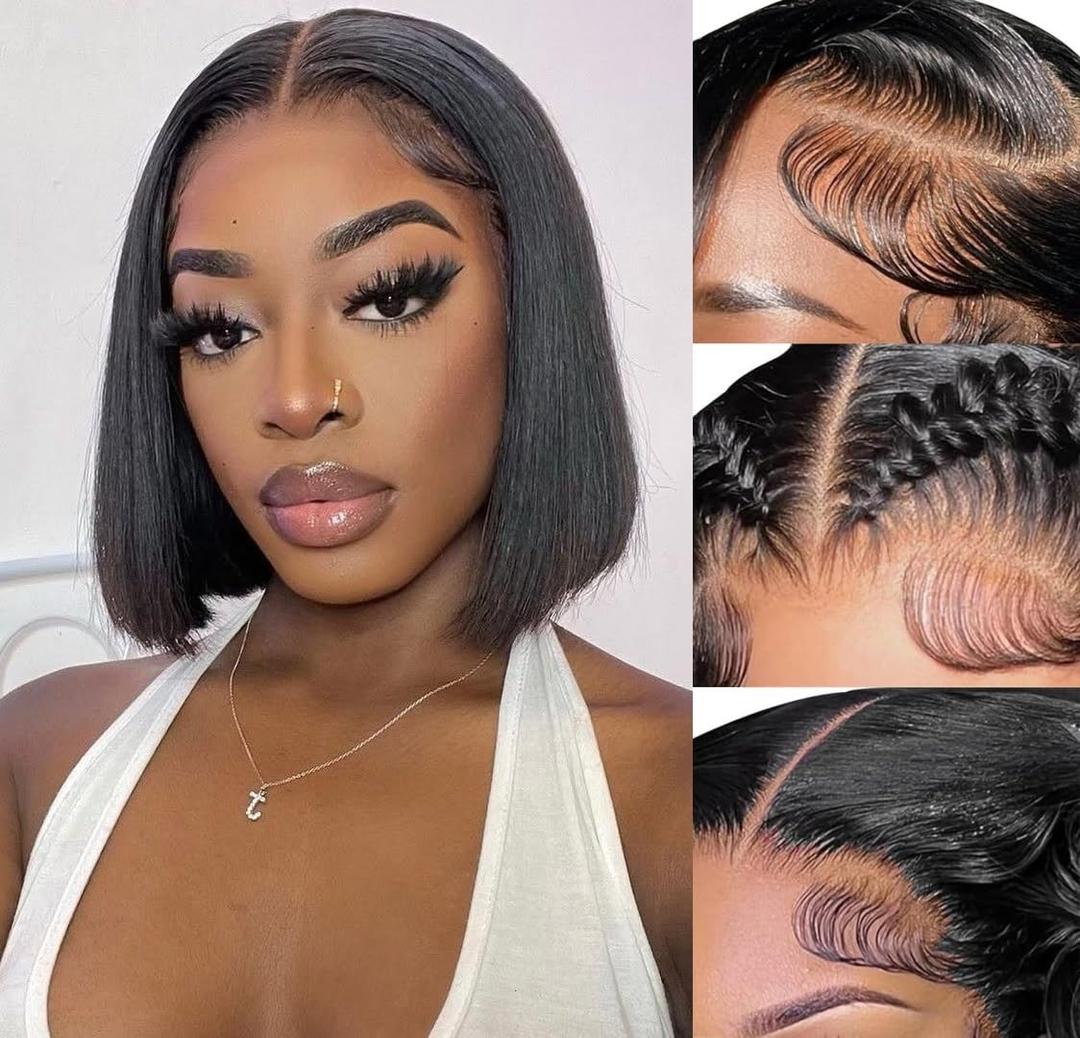 Bob Wig Human Hair Lace Front Glueless Wigs for Black Women Pre Plucked 150% Density 100% Brazilian Virgin Human Hair (5x5 STW Bob, 10 Inch)