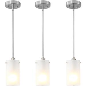 Mini Pendant Light Fixture 1-Light, 3 Pack Brushed Nickel Hanging Ceiling Lights with Opal White Glass, Adjustable Height, Modern Hanging Pendant Lamp for Kitchen Island
