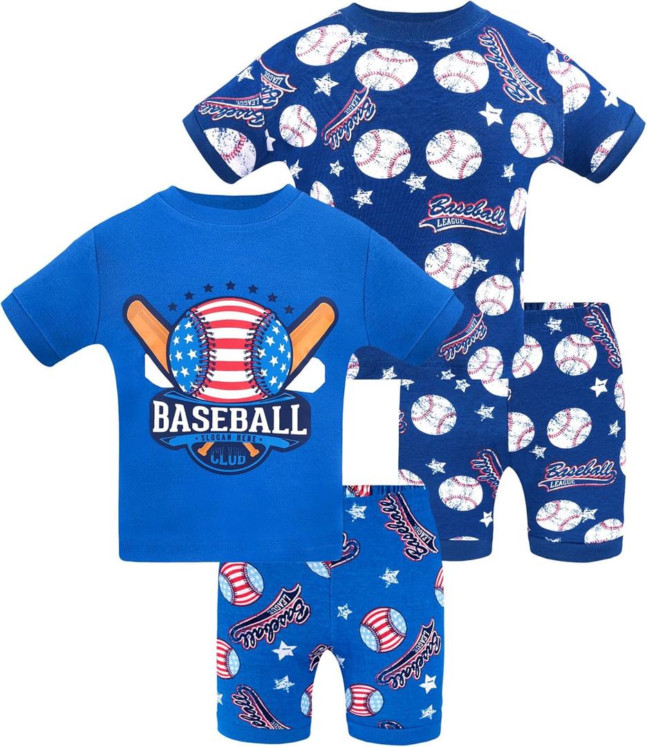 DAUGHTER QUEEN Boys Summer Pajamas Set 4 Pieces 100% Cotton Sleepwear (6-7, 4pcs-navy/Blue-baseball-sba24) DAUGHTER QUEEN Boys Summer Pajamas Set 4 Pieces 100% Cotton Sleepwear (6-7, 4pcs-navy/Blue-baseball-sba24)
