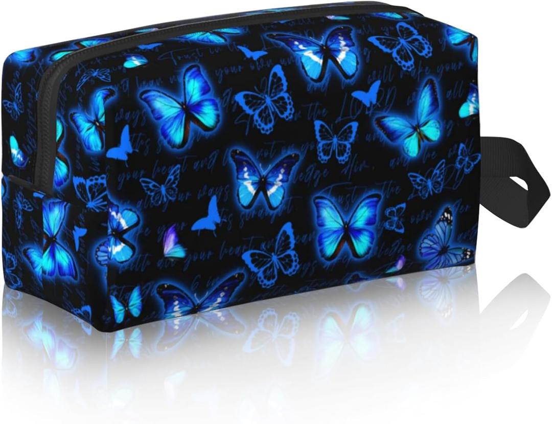 Large Makeup Bag Butterfly Toiletry Bag for Women Cute Cosmetic Bags with Handle Portable Makeup Pouches for Purse Pretty Gifts for Teacher Mom Sister Girlfriend