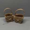 2PCS Burlap Wedding Flower Girl Basket Double Love Heart and Bowknot for Vintage Rustic Wedding