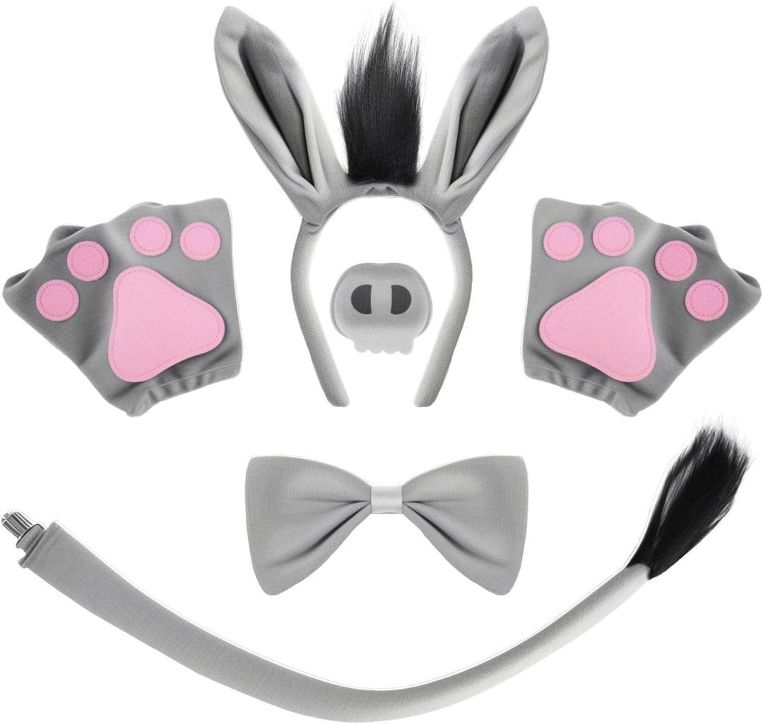 2 x Halloween Cat Costume Tiger Wolf Donkey Lion Panther Cosplay Accessories Ear and Tail Decoration Set Costumes