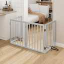 Wooden Dog Gate Freestanding Foldable Pet Gate 4 Panel Fully Assembled Dog Gates for Doorways House Stairs