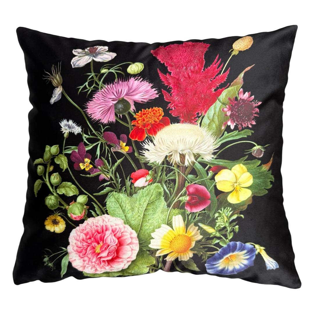 Vintage Floral Oil Painting Throw Pillow Covers 18x18 Inch, Double Sided Black Background Botanical Flower Cushion Case with Invisible Zipper Farmhouse Home Decor for Sofa Living Room Couch Bed
