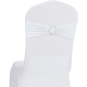 Howhic Pack of 120 Spandex Chair Sashes Bows Stretch Chair Cover Band with Buckle Slider Universal Elastic Chair Ties for Wedding Banquet Party Event Decoration (White)