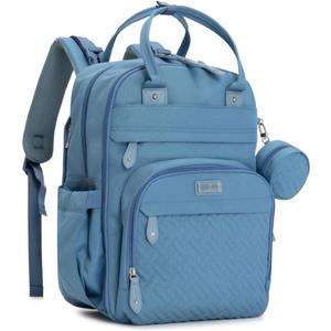 BabbleRoo Diaper Bag Backpack - Baby Essentials Travel Tote - Multi function Water Resistant Diaper Bag, Travel Essentials Baby Bag with Changing Pad, Stroller Straps & Pacifier Case - Light Blue (26L)