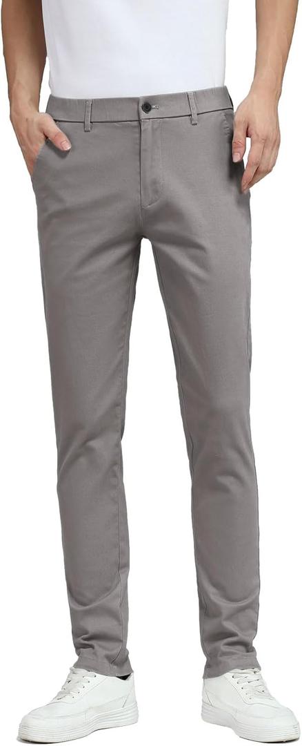 Plaid&Plain Men's Skinny Stretchy Khaki Pants Colored Pants Slim Fit Slacks Tapered Trousers (27W x 30L, Iron Grey)