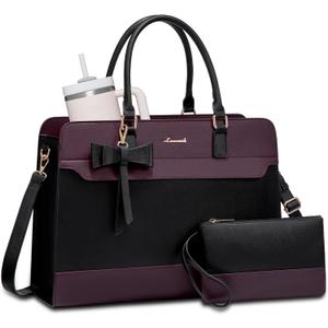 LOVEVOOK Laptop Tote Bag for Women,Leather Work Bag, Waterproof Business Teacher Bag,Large Computer Handbag Purse Briefcase,Office Gifts for Women (15.6 Inch, Black-purple-up) LOVEVOOK Laptop Tote Bag for Women,Leather Work Bag, Waterproof Business Teacher Bag,Large Computer Handbag Purse Briefcase,Office Gifts for Women (15.6 Inch, Black-purple-up)