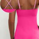 Aleumdr Womens Tankini Swimsuit Flower Flyaway Two Piece Bathing Suit Bandeau Swim Top with High Waisted Bottom (Pink), Size XXL