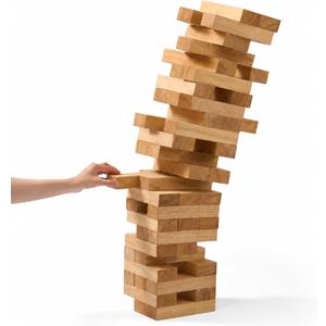 Giant Wooden Stacking Tower Game - Natural, 2 FT, Age 6+ | Stacks Up to 5 FT, Premium Wooden Blocks, Family Party Game, Indoor & Outdoor Play