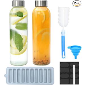Brajttt Glass Juice Bottle with Lids,16oz Juicing Bottles Reusable, Clear Glass Water Bottles 16 oz with Stainless Steel Airtight Cap,Juice Beverage Container, Leak Proof，Set of 2