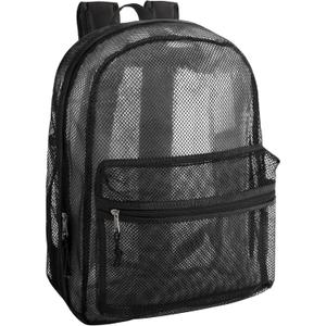 Transparent Mesh Backpacks for School Kids, Beach, Travel - Mesh See Through Backpack with Padded Straps Large (Black)