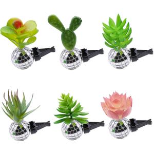 Kohlrabi 6 Pcs Upgraded Car Succulent Air Fresheners Clips, Air Vent Clips, Disco Ball Car Accessory Interior Decor for Men Women Teens (1 Count (Pack of 6)