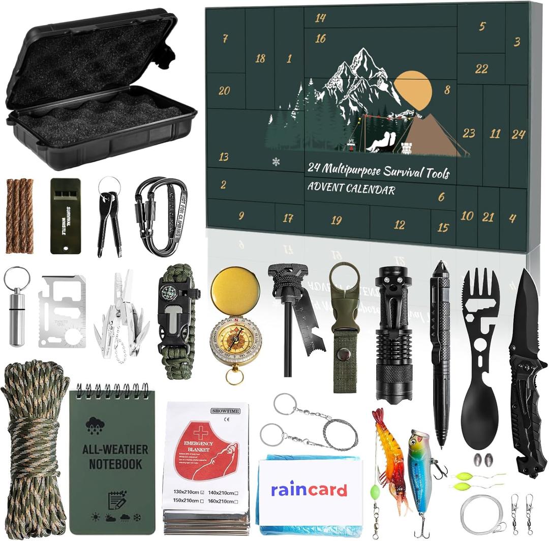 Survival Kit Advent Calendar for Adult Men 2025  24 Days Christmas Countdown Calendar for Teen Boys  Xmas Gifts for Outdoor Camping, Hunting Adventures