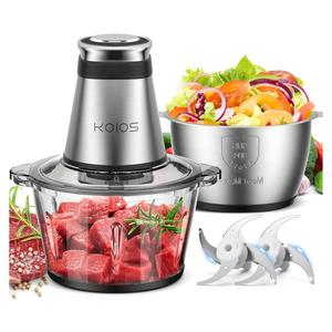 KOIOS Food Processor, 500W Electric Food Chopper with 2 Bowls (8 Cup+8 Cup) & 2 Bi-Level Blades&, Small Electric Grinder Meat Processor for Nuts, Meat, Onion, Garlic, Baby Food, Black