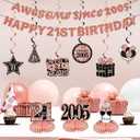 Kuxriox 11Pcs 21st Birthday Decorations Kit for Women, Rose Gold Happy 21st Birthday Banner, Awesome Since 2005 Centerpieces Swirls Party Supplies, Twenty-One Bday Banner Ceiling Table Topper Sign