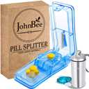 JohnBee Pill Cutter | Best Pill Cutter for Small or Large Pills | Designed in The USA| Cuts Vitamins | Includes Keychain Pill Holder (Blue)