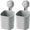 LEVERLOC Powerful Suction Toothbrush Holder 2 Pack, Removable Drill-Free Wall Shower Holder for Toothbrush, Toothpaste, Razor, Self-draining Suction Cup in Shower, Kitchen Tableware Organizer, Gray