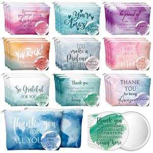 60 Pcs Employee Appreciation Gifts Inspirational Canvas Makeup Bags Compact Mirror Bulk Cosmetic Bags Portable Mirror Thank You Valentine's Day Gifts for Coworkers Women (Appreciation)