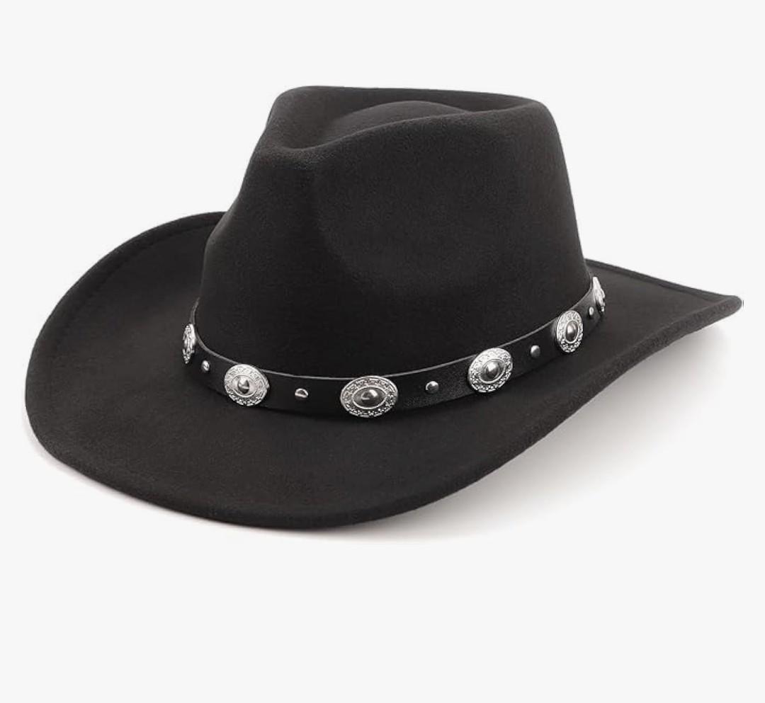 Women Men Classic Felt Wide Brim Western Cowboy & Cowgirl Cap Belt Buckle Retro Panama Hat Unisex Rolled up Caps
Large