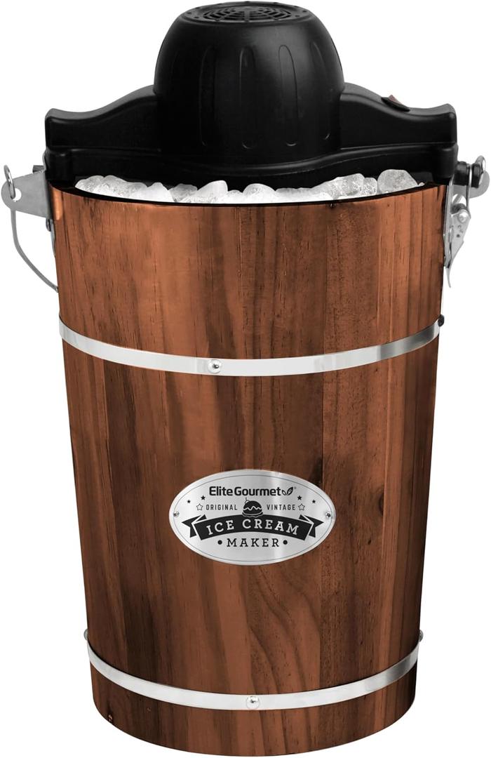 Elite Gourmet EIM949 Old Fashioned 6 Quart Vintage Walnut Wood  Electric Ice Cream Maker Machine Appalachian, Uses Ice and Rock Salt