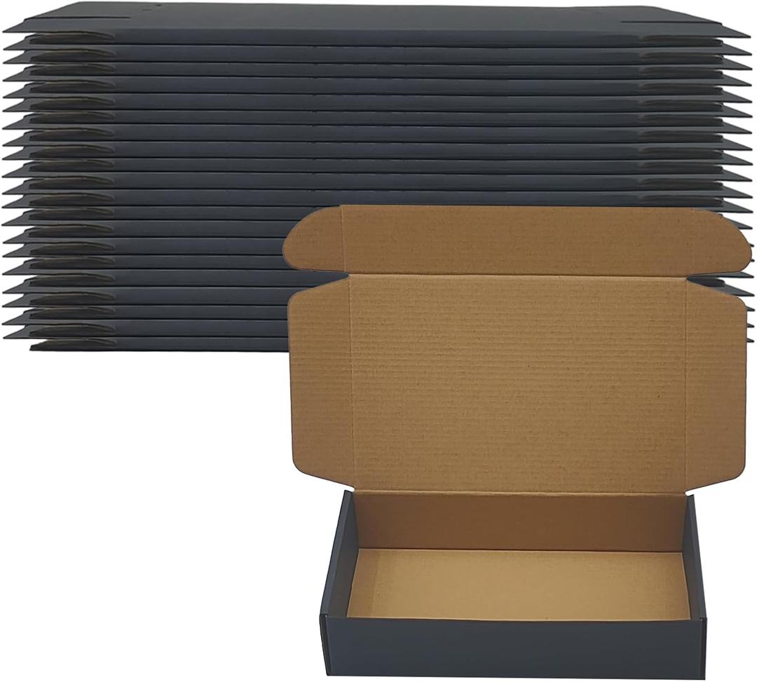 10x6x2 inch Black Shipping Boxes Pack of 20, Corrugated Cardboard Boxes for Small Business Mailing & Packaging Ideal for Birthday Wedding Party Books Gifts ClothesNeatly Folded for Easy Storage