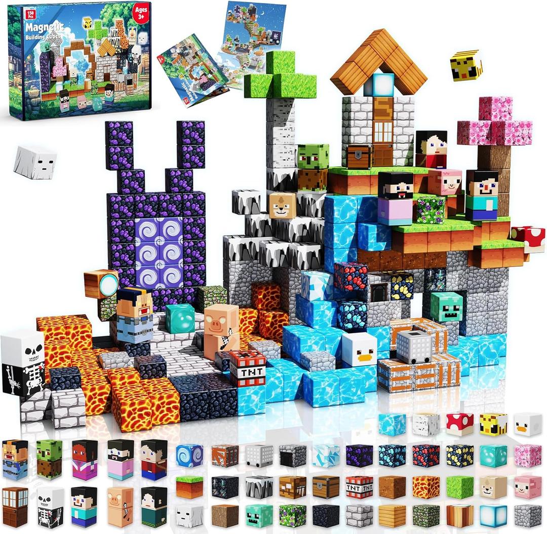 150 PCS 0.8in Magnetic Blocks - Magnet Toys, Magnetic Building Blocks Cubes, Stacking Magnets, School STEM Toys Birthday Gifts for Boys and Girls Age 3+ Years Old (Theme: Adventure World)
