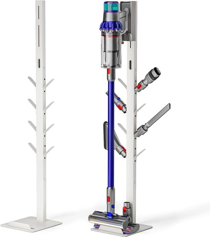 PEGZONE Vacuum Stand Compatible with Dyson G5 V15 V12 V11 V10 V9 V8 V7, S11 A10 A11, NEC180 280TL, Cordless Vacuum Holder with 8 Storage Hooks, Accessories & Attachments Organizer, White