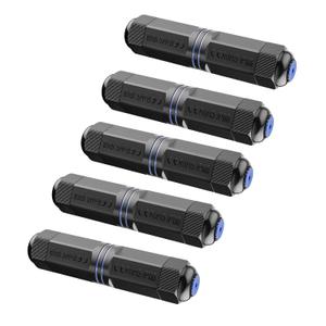 VCE IP68 Waterproof Ethernet Coupler (5.3 in) 1000Mbps, CAT6/CAT5E/CAT5 Female to Female Adapter PoE, Shielded Outdoor RJ45 Connector, 5 Pack
