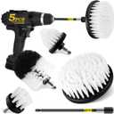 Holikme 5Pack Drill Brush Attachment Set-Car Interior Detailing KitPower Scrubber Brush Extended Long Attachment for Bathroom, CarShowerCarpet,Boat,KitchenFloor and TileWhite