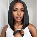 WEQUEEN Wear and Go Glueless Bob Wig Human Hair Pre Plucked Pre Cut 4x4 Skin-like Lace 250% Density Straight Short Bob Wig for Black Women 12 Inch